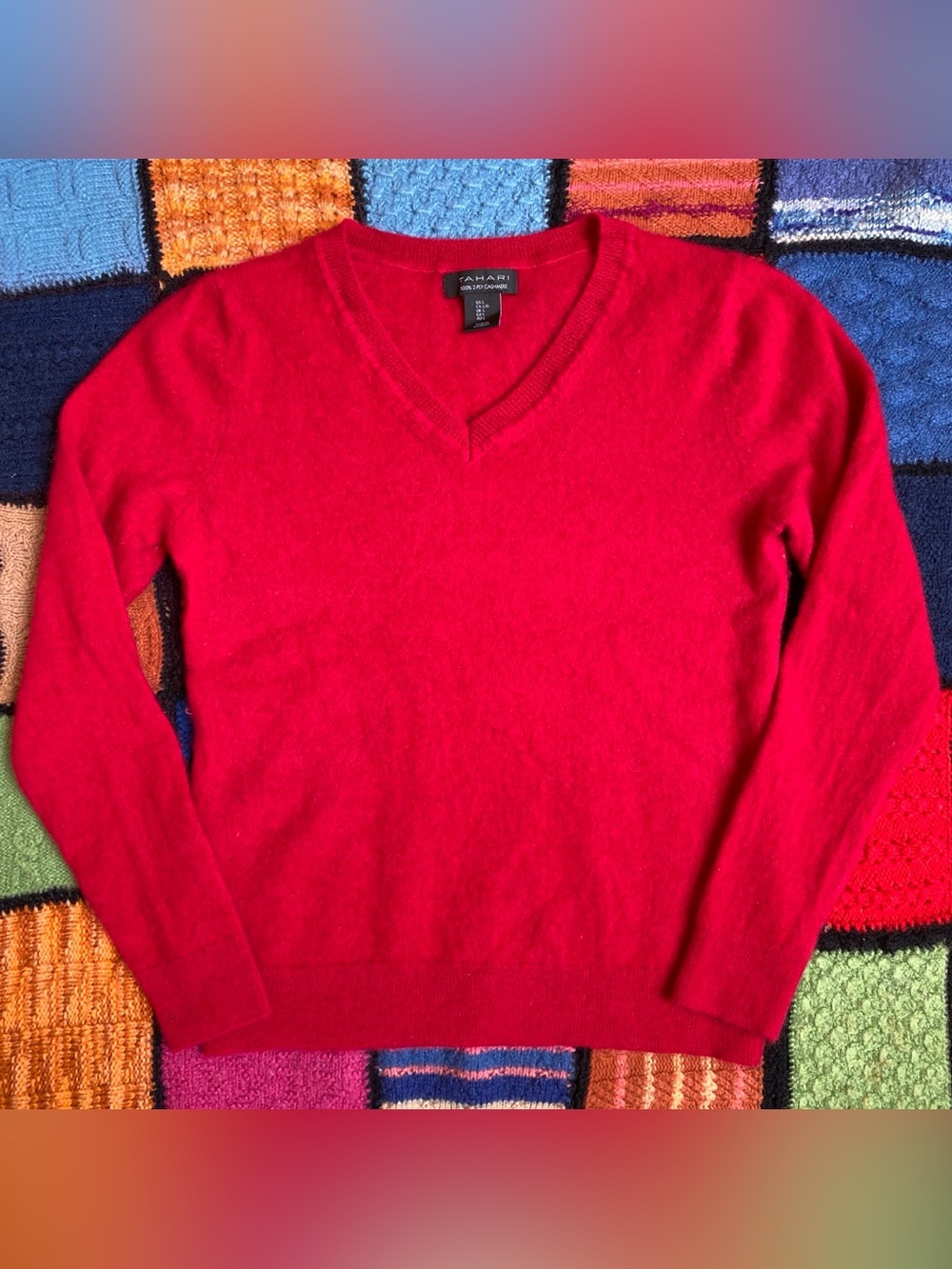 Tahari Casmere Red V-Neck Sweater